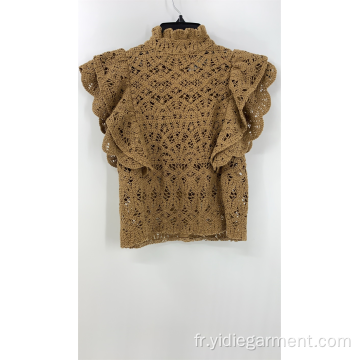 Crop top en dentelle au crochet de couleur marron clair